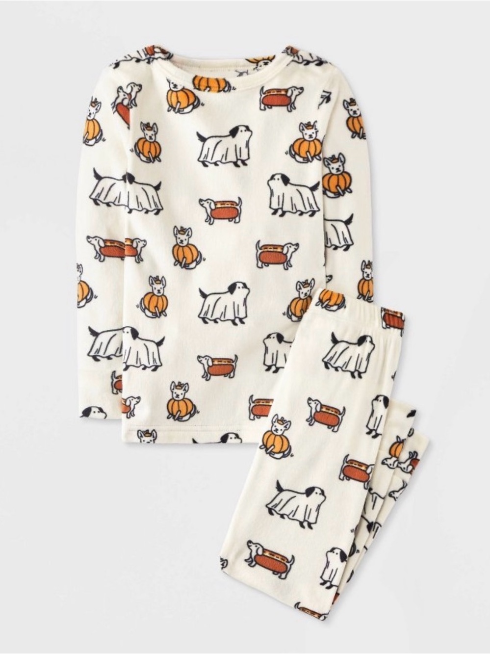 Cat & Jack Kids Cream Pumpkin & Puppy Print Pajama Set 12 months Halloween